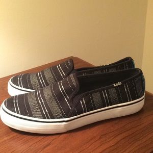 Keds black and white patterned slip on sneakers